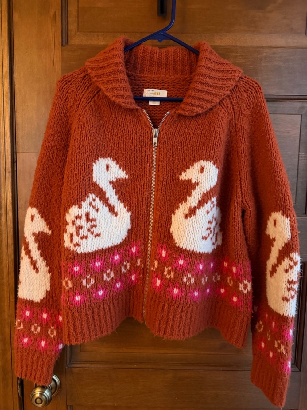 ANTHROPOLOGIE MAEVE ZIP FRONT CARDIGAN IN RED SWAN - Picture 3 of 11